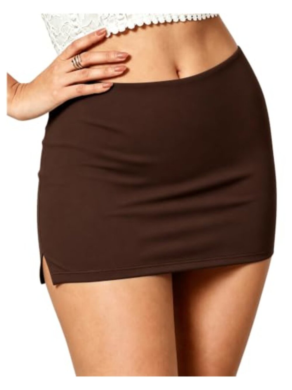 Mini Skort with Built-in Shorts Low-Rise Stretchy Side Slit Y2K Bodycon